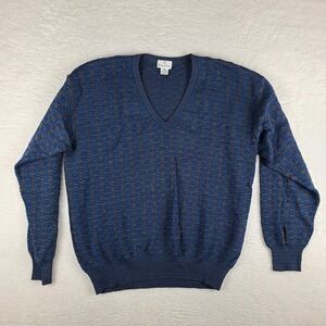 Neiman Marcus Sweater Mens XL Blue V Neck Knit Pure‎ New Wool Made In Uruguay *